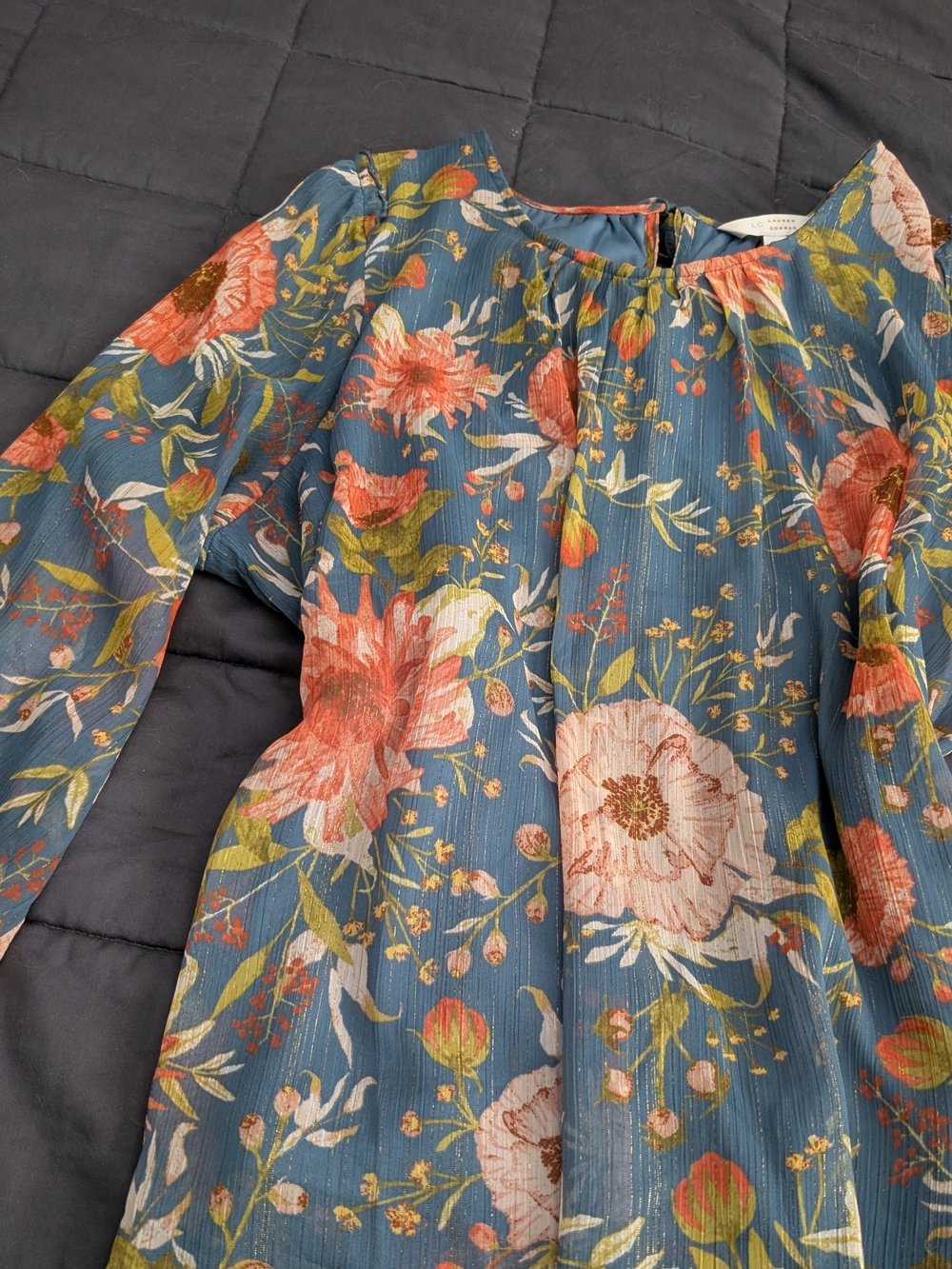 NWOT LC Lauren Conrad Periwinkle & Gold Metallic Blouse (Size XXL)